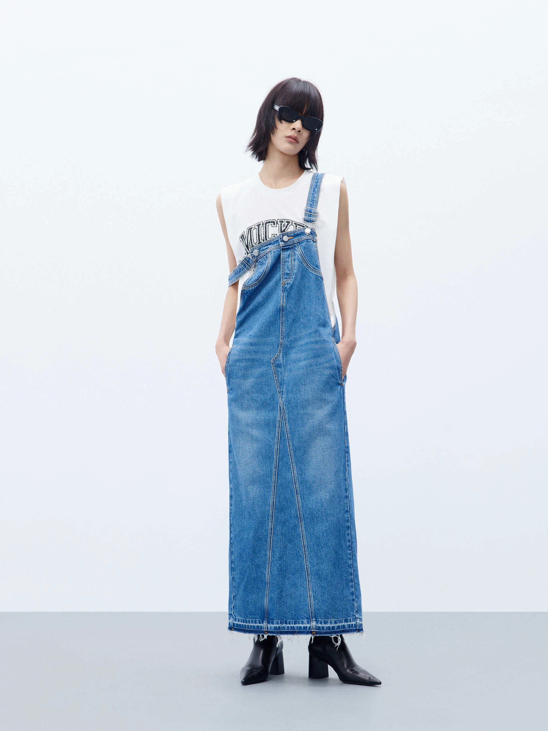 Back Slit Denim Dress Elastic-Waist Love Soft