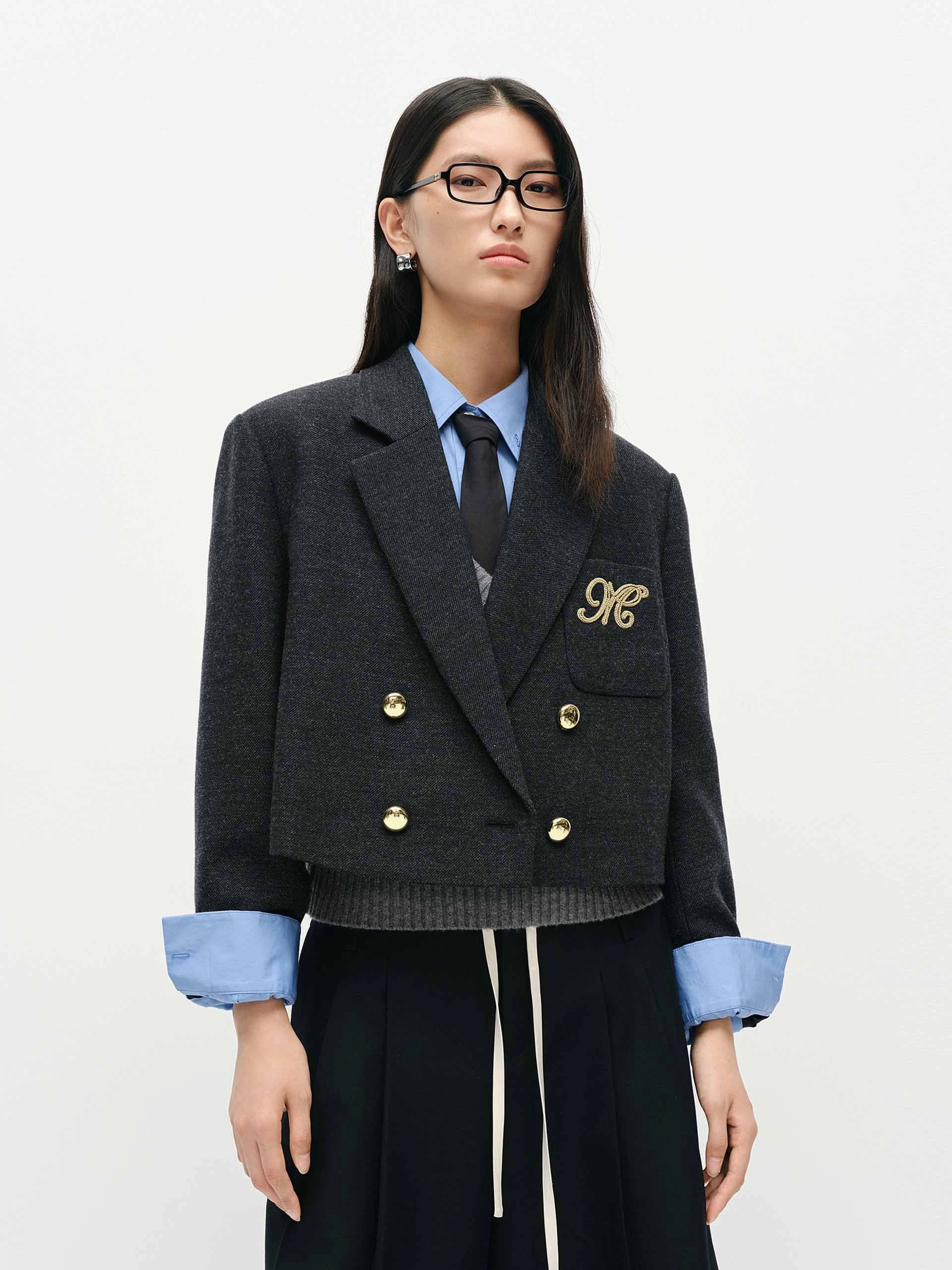 Wool Blend Cropped Blazer Tencel Lyocell Fiber ThermalInsulation