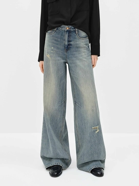 High Quality Eco Friendly Wide Leg Blue Denim Jeans