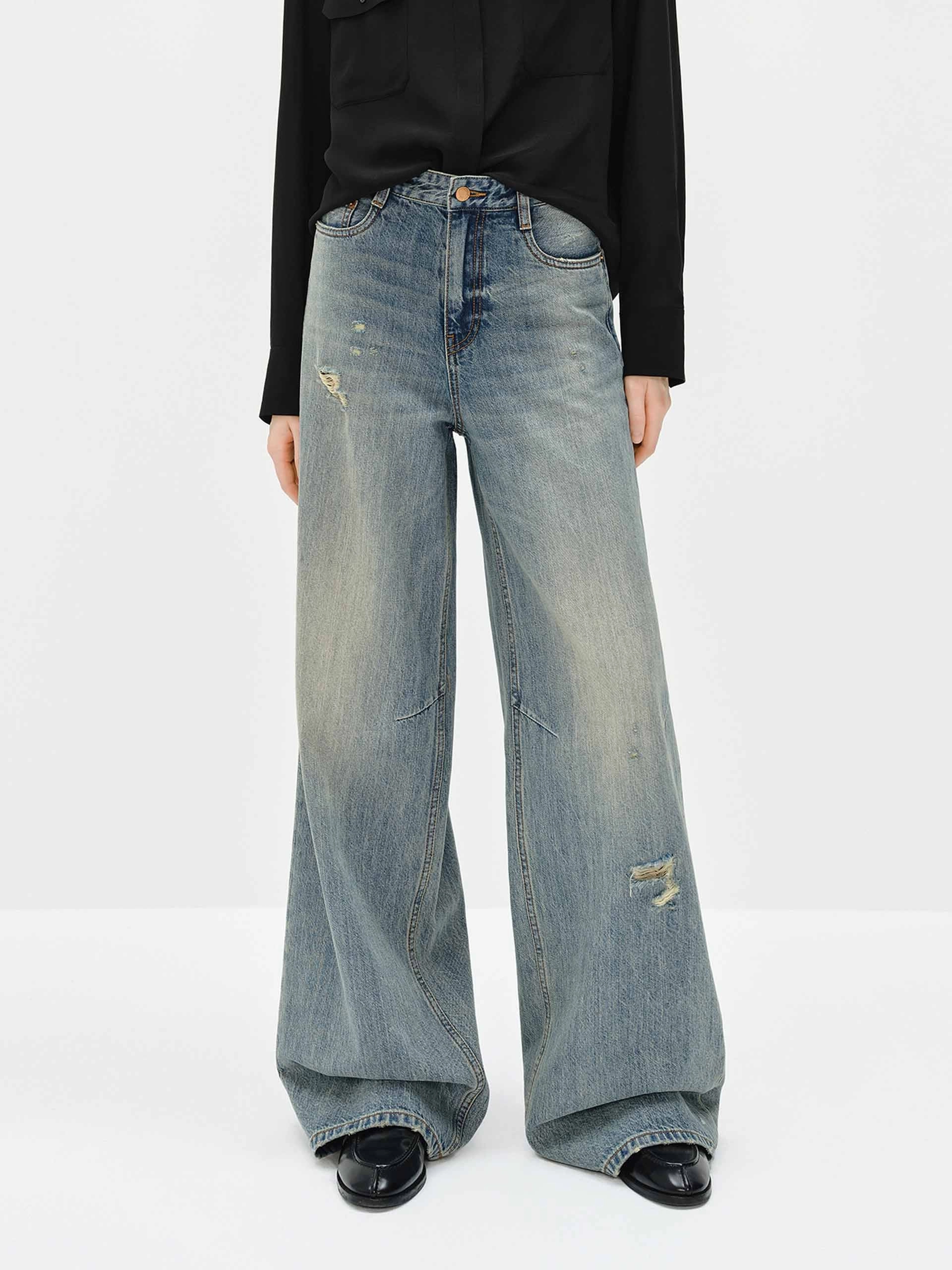 High Quality Eco Friendly Wide Leg Blue Denim Jeans