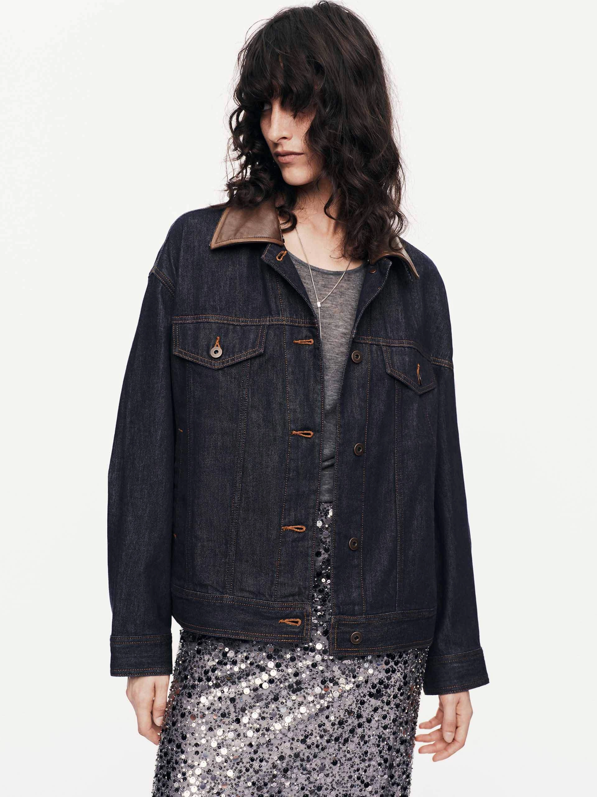 LoopwheelFabric Fade Resistant Coating Contrast Cotton Denim Jacket