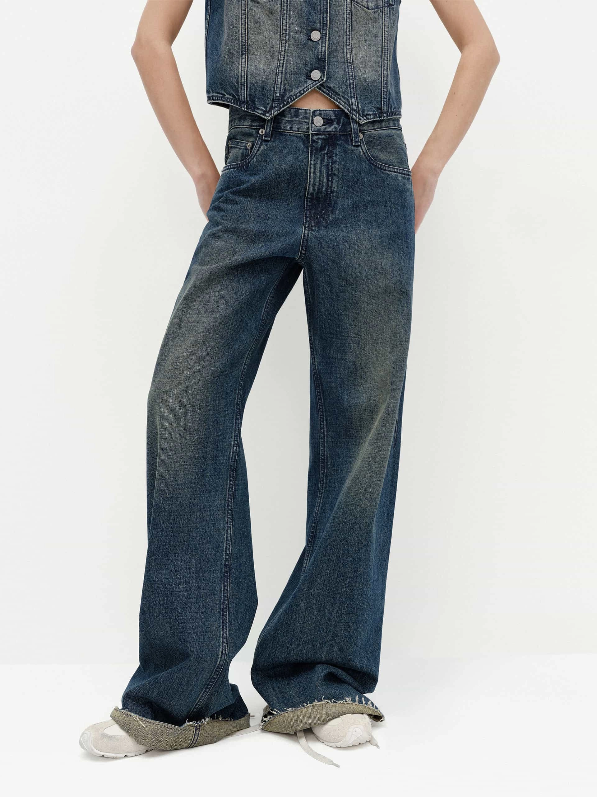 Cotton Barrel Leg Jeans Heavy Duty Zipper Mechanism