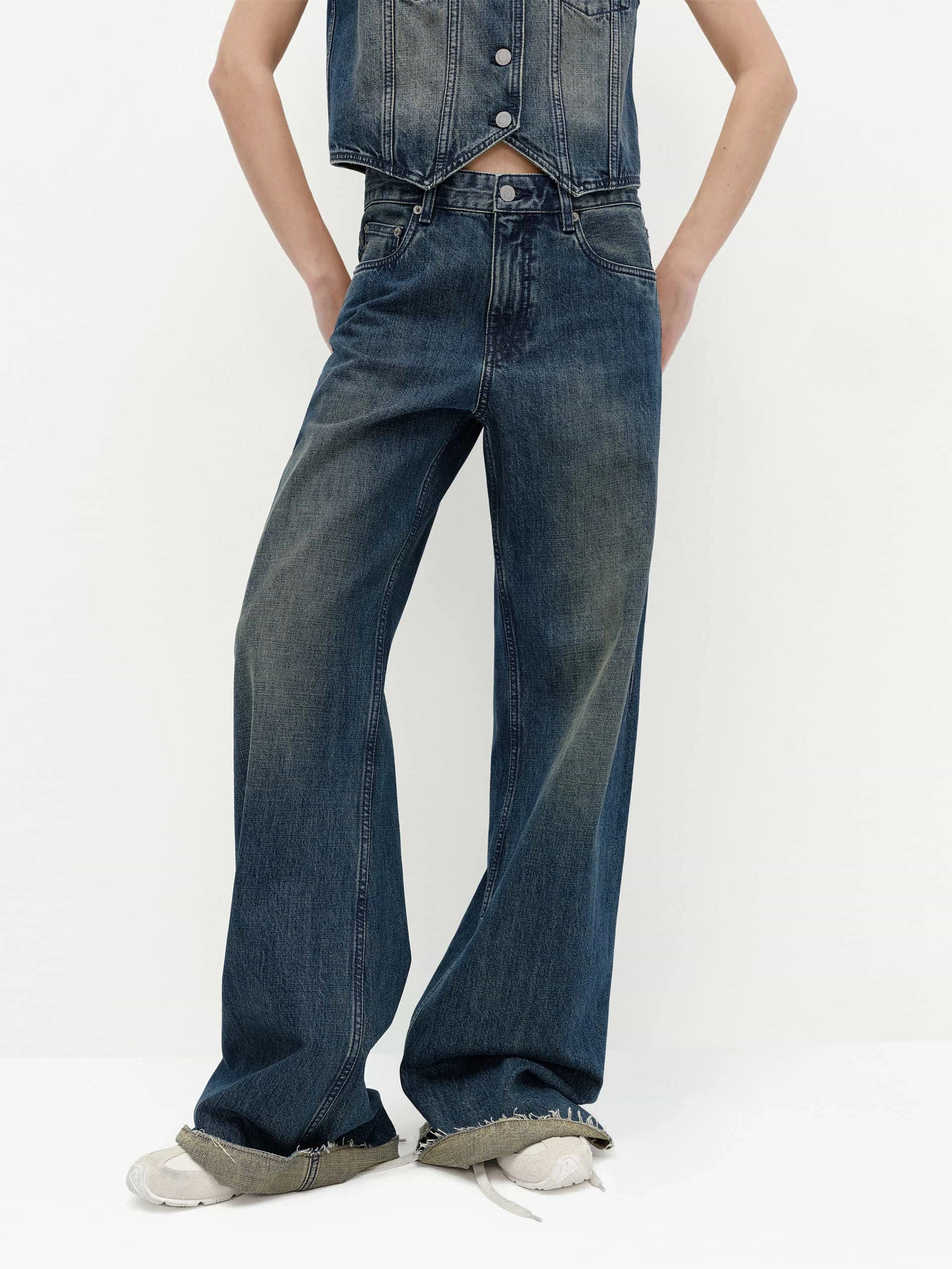 Layer Friendly Piece Cotton Barrel Leg Jeans