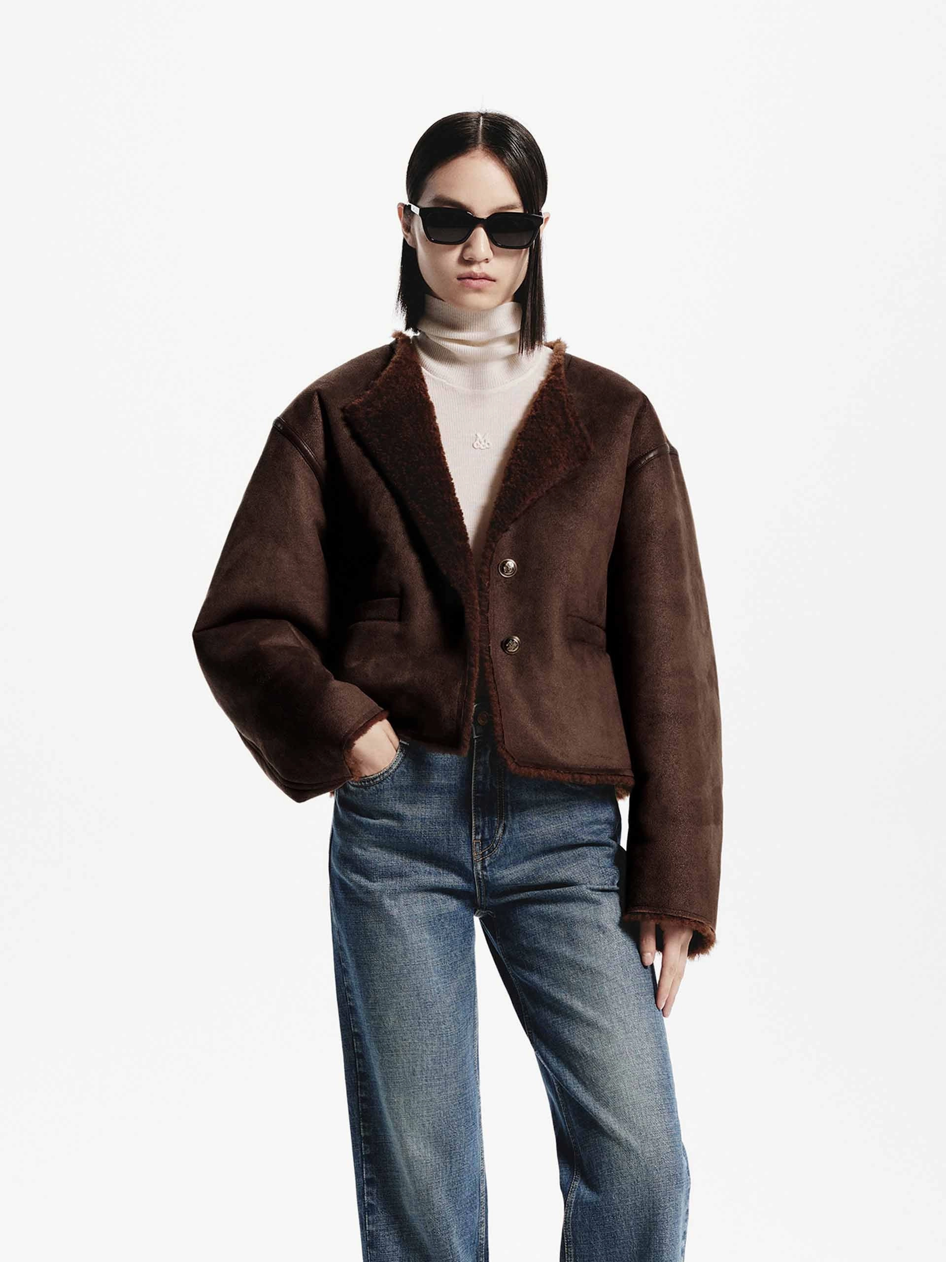 Shearling Cropped Jacket Wet Wicking Hypoallergenic Textile
