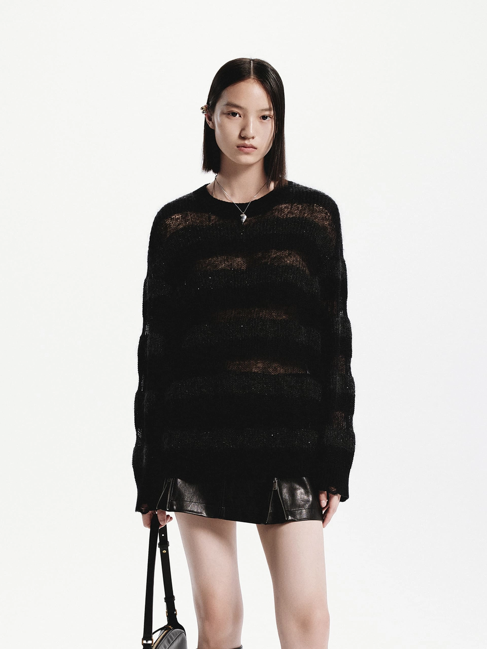 Sheer Distressed Sweater Organic Cotton Blend