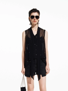 Ultrasoft Inner Lining Tapered Side Panels Sheer Sleeveless Blouse