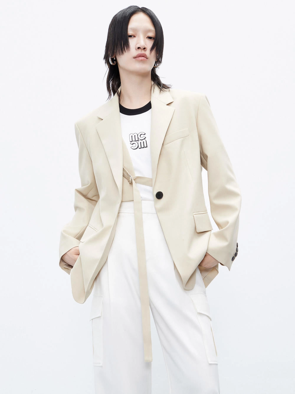 Hypoallergenic Interior Layer Waist Belt Belt Detail Tailored Blazer