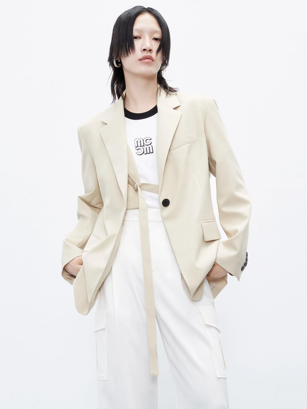 Belt Detail Tailored Blazer Travel Ready Multi Layer Design