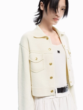 Adjustable Hem Toggles Neutral Tone Stitching Short Lapel Knitted Cardigan