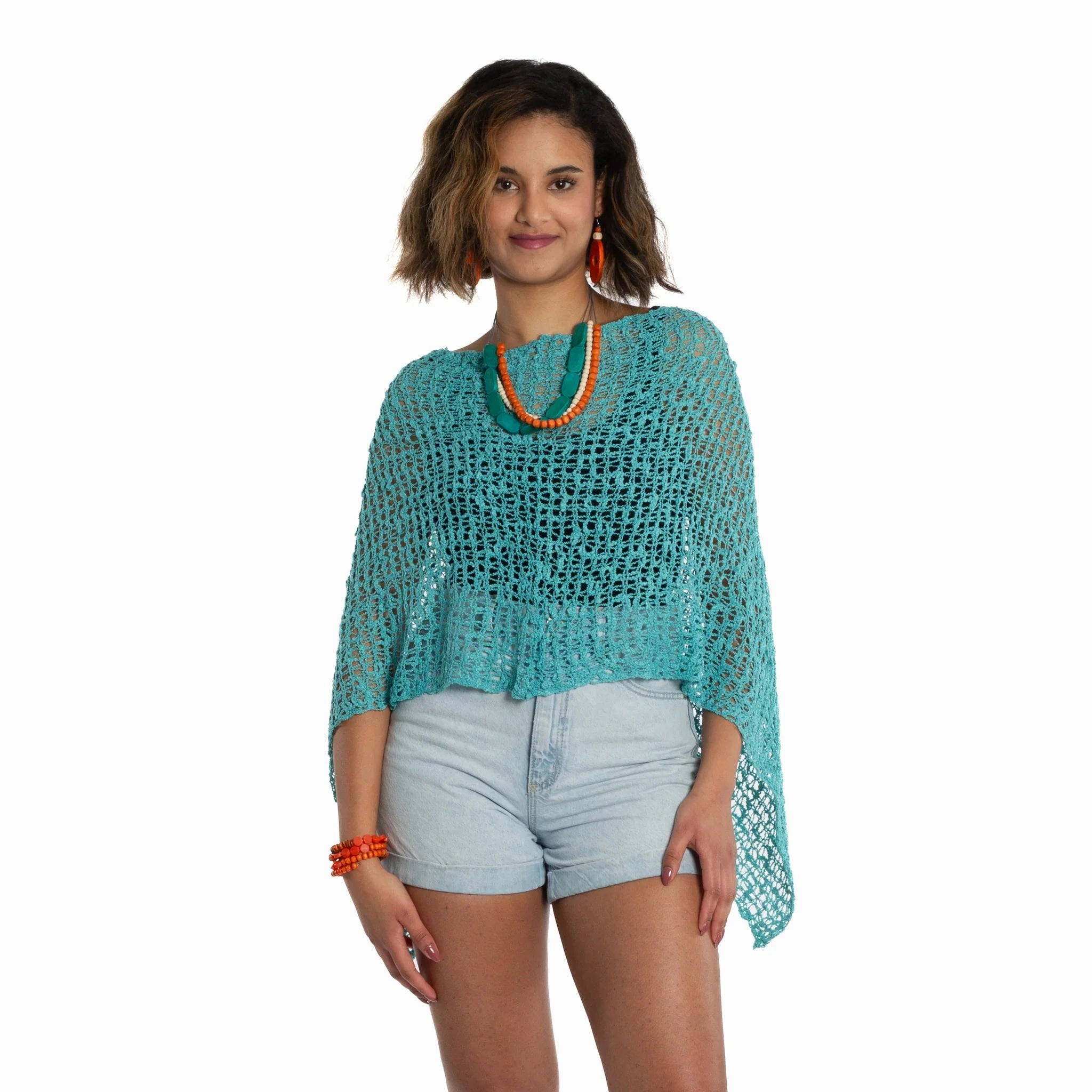 NonRestrictiveSilhouette Short Popcorn Knit Poncho