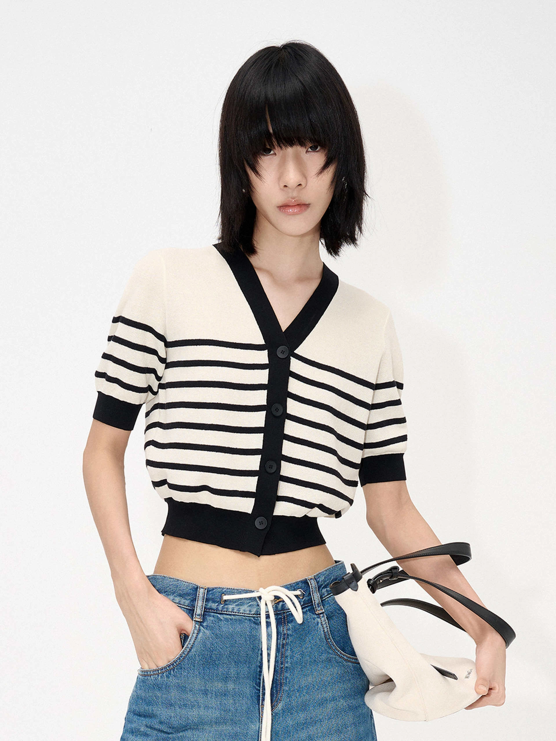 Short Sleeve Contrast Cardigan OdorResistantTechnology