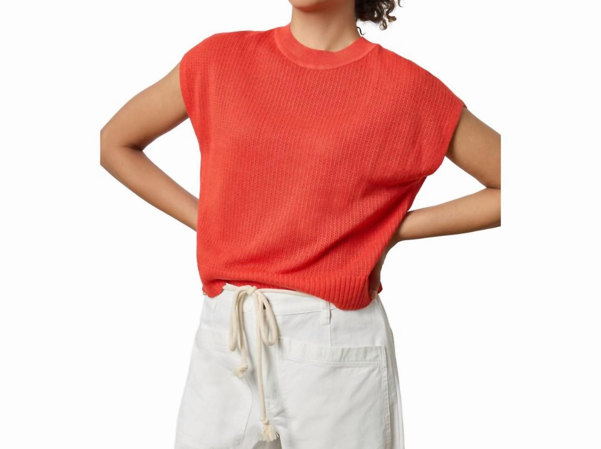 Fine Gauge Casual Knit Short Sleeve Crewneck Sweater In Begonia