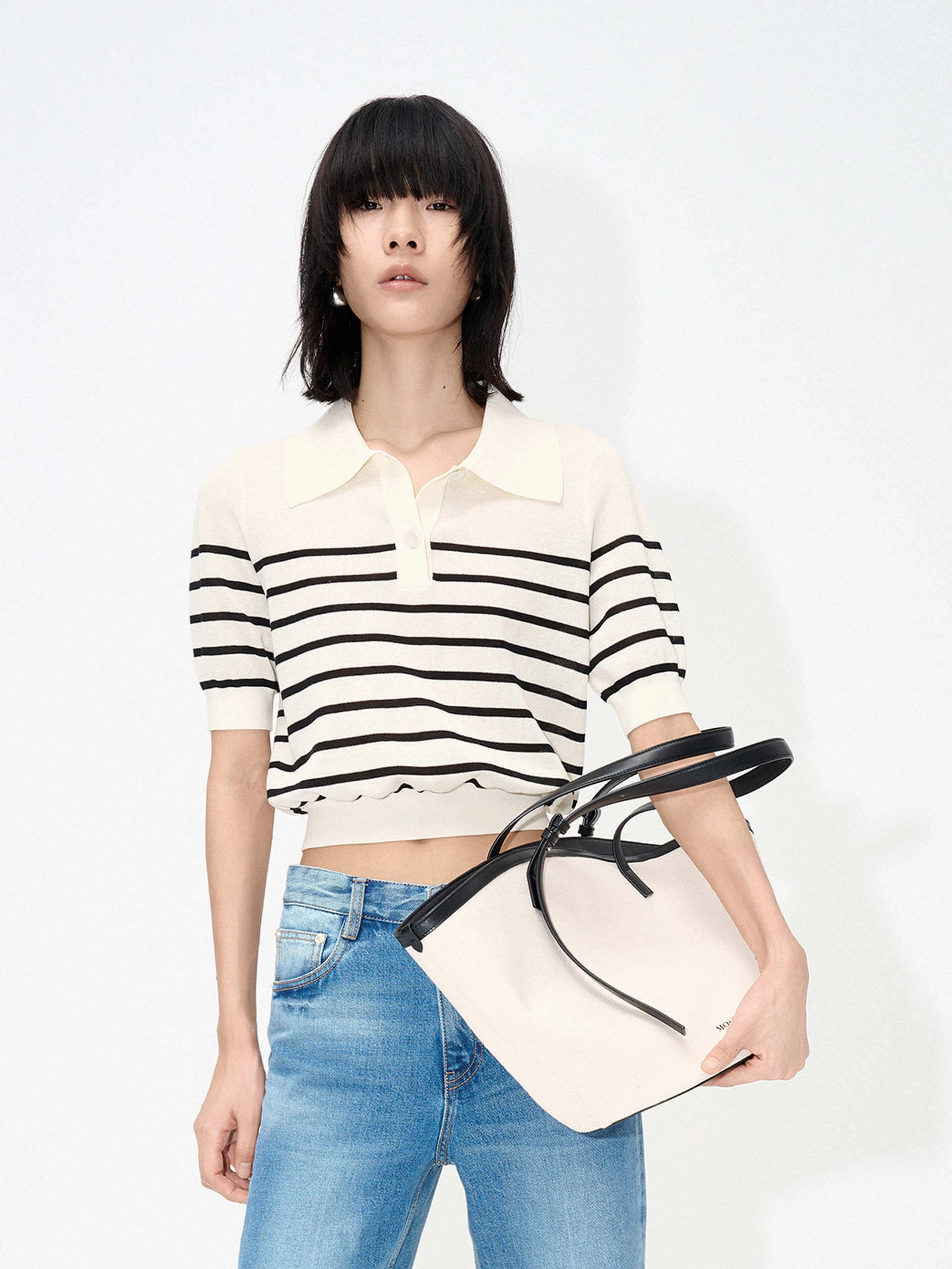 Short Sleeve Striped Top Sporty Design Light Deflection Fabric