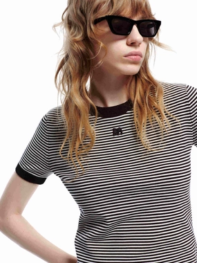 Short Sleeve Striped Top Grid Back Panel