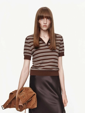 Short Sleeves Striped Top Bonded Seam Construction Ultra Soft Handfeel