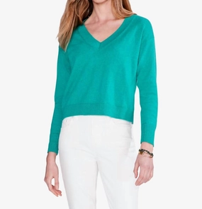 Low Maintenance Fabric Stylish Apparel Shorty V Sweater In Bright Jade
