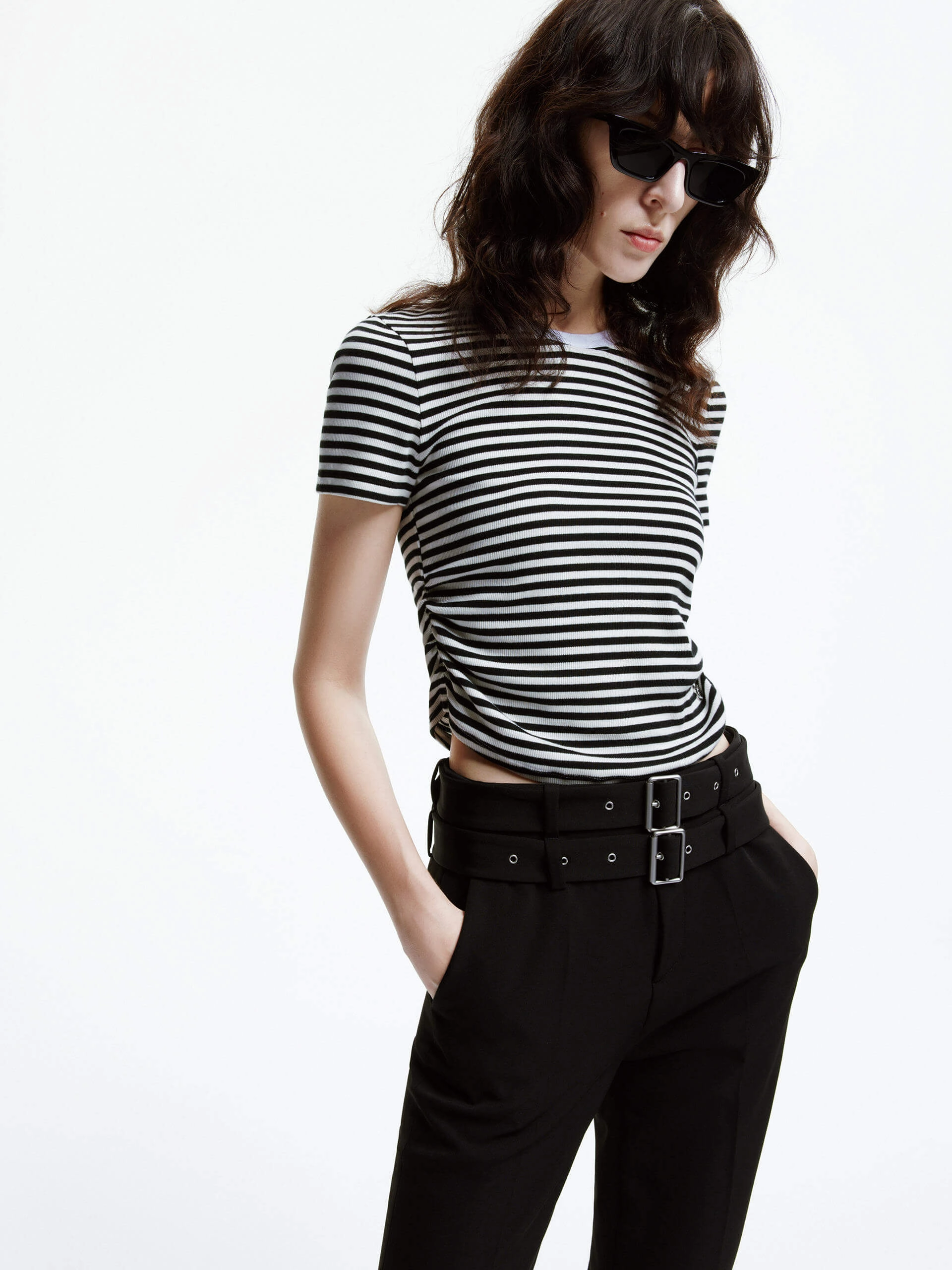Sustainable Production Process Smart Outfit Side Pleated Cropped T-shirt