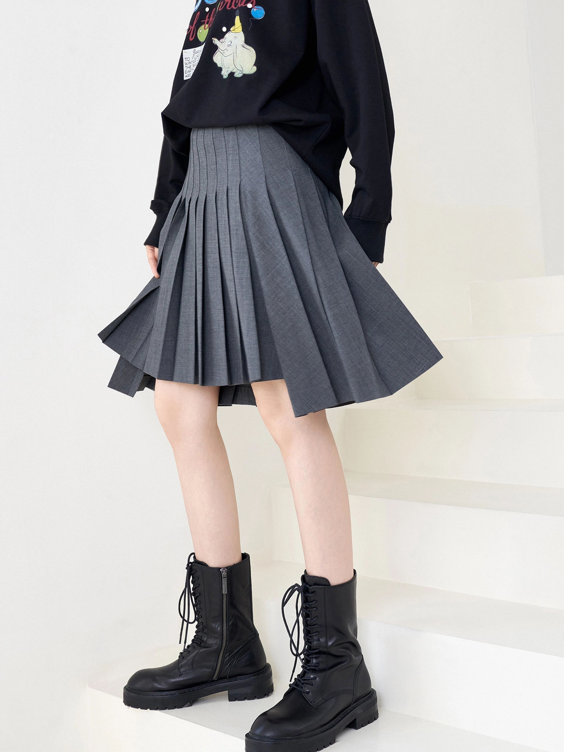 Side Slit Irregular Hem Pleated Skirt ComfortFit Sporty Layer