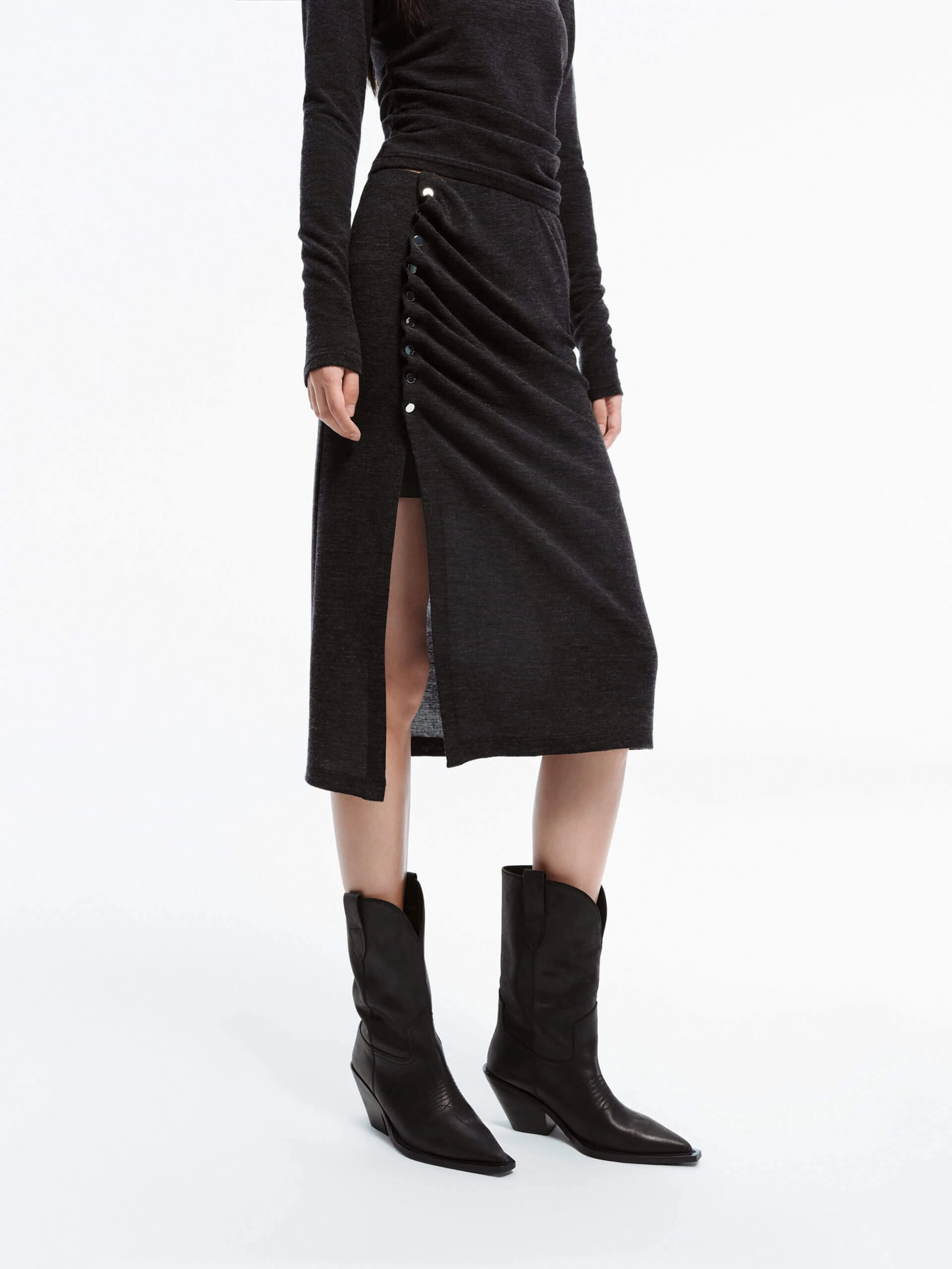 Flexible Fabric Side Slit Pleated Skirt