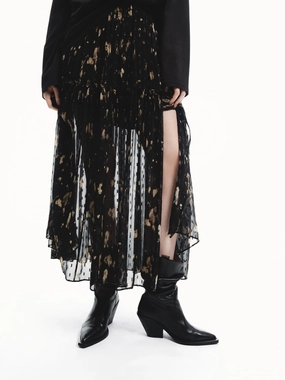 Classic Look FunctionalZipper Side Slit Printed Skirt