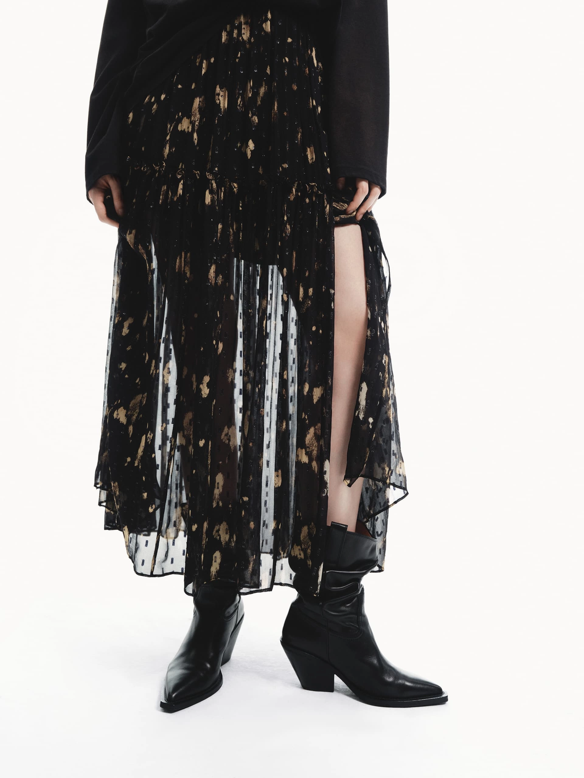 Quick Layer Side Slit Printed Skirt