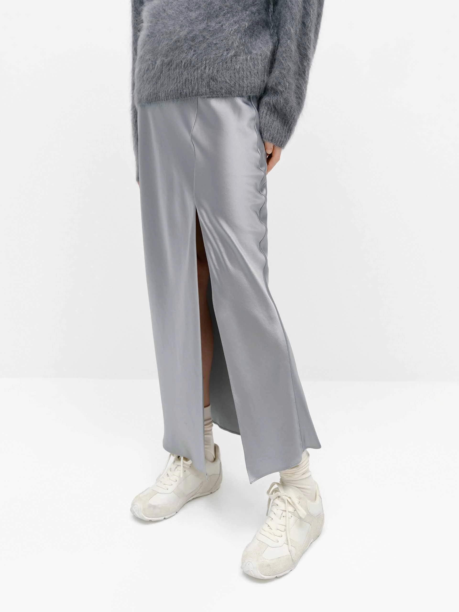 Side Slit Satin Skirt Durable Material