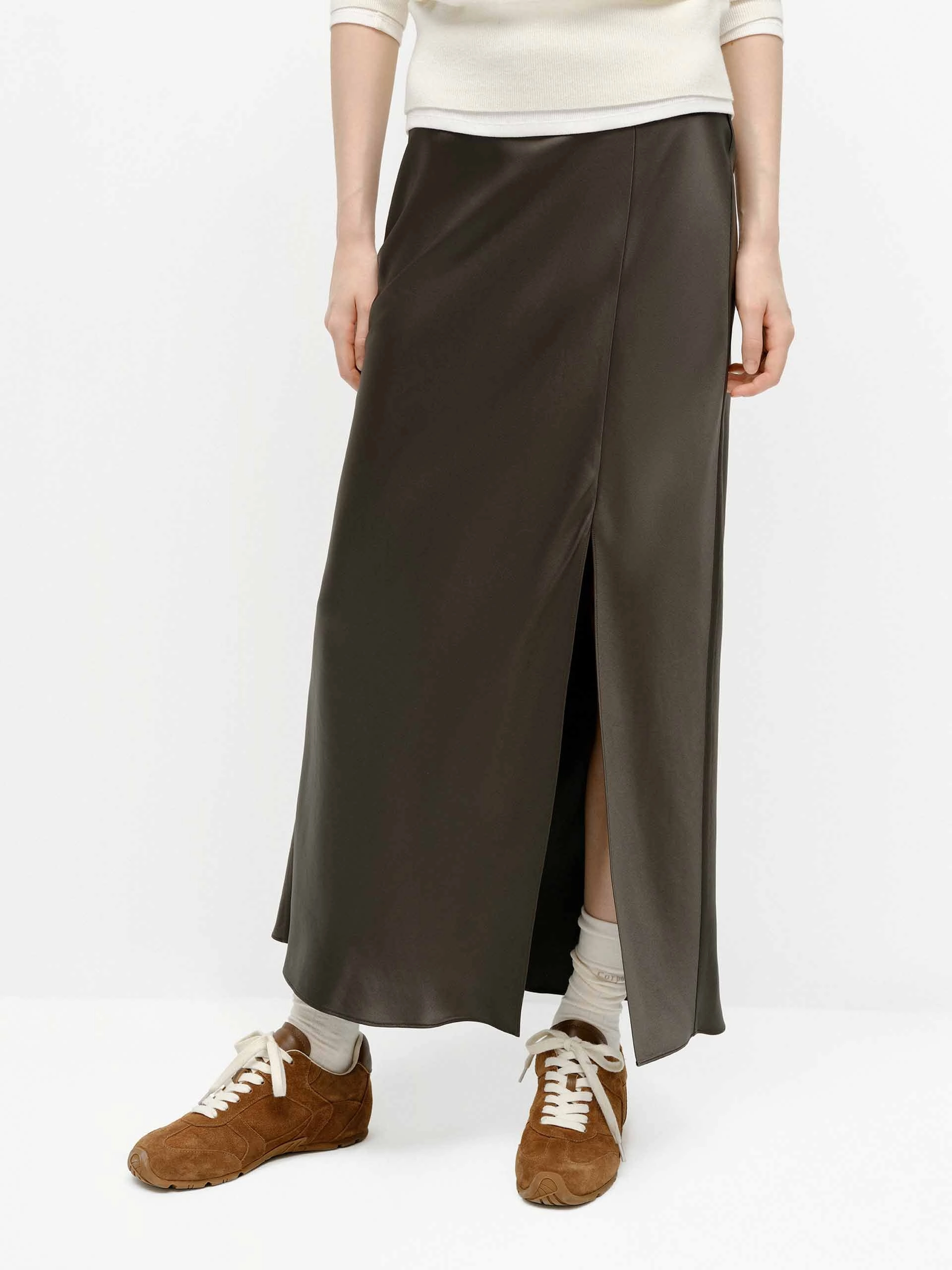 Stylish Comfort Side Slit Satin Skirt