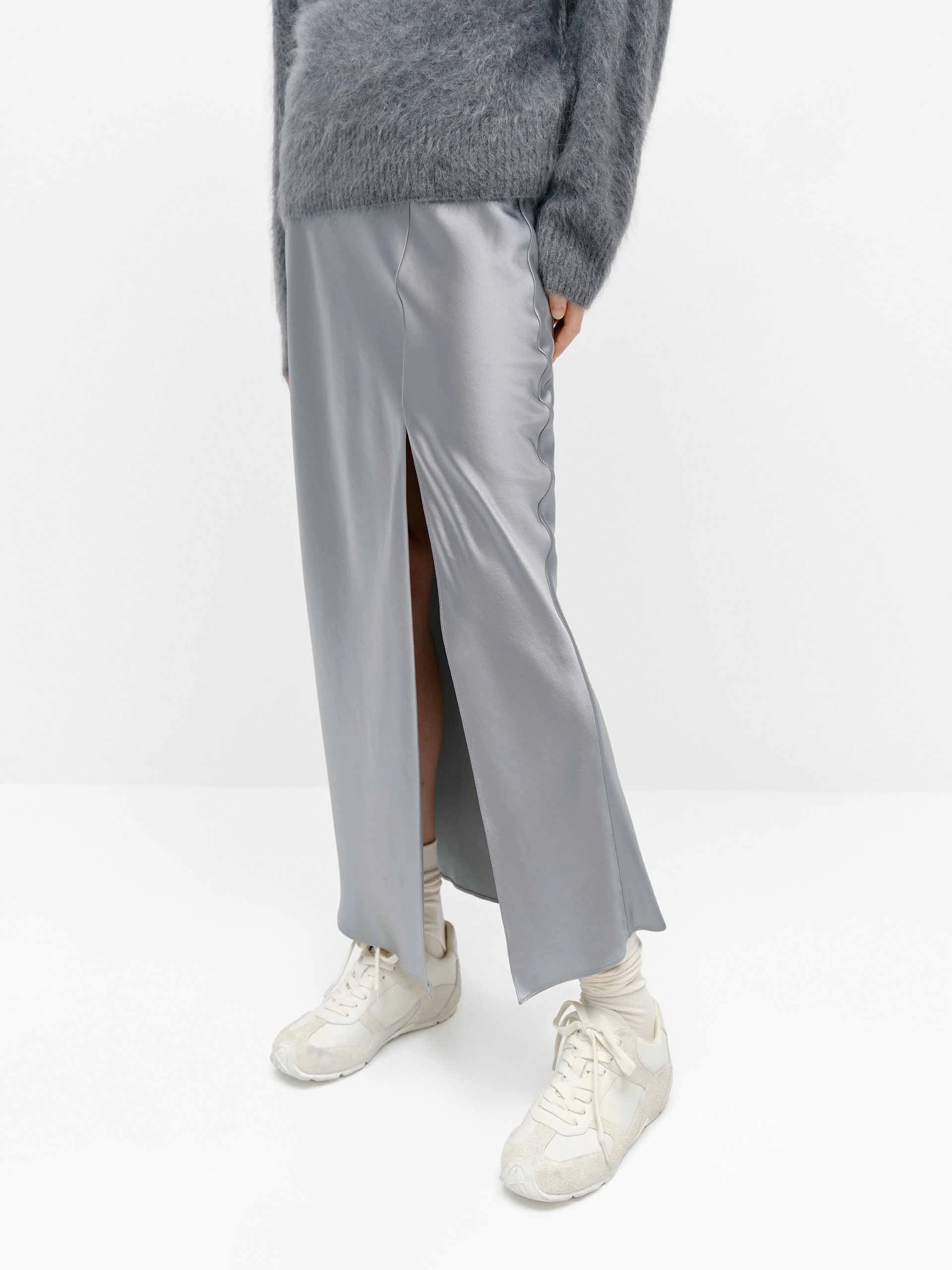 ResilientElasticBand Urban Edge Side Slit Satin Skirt