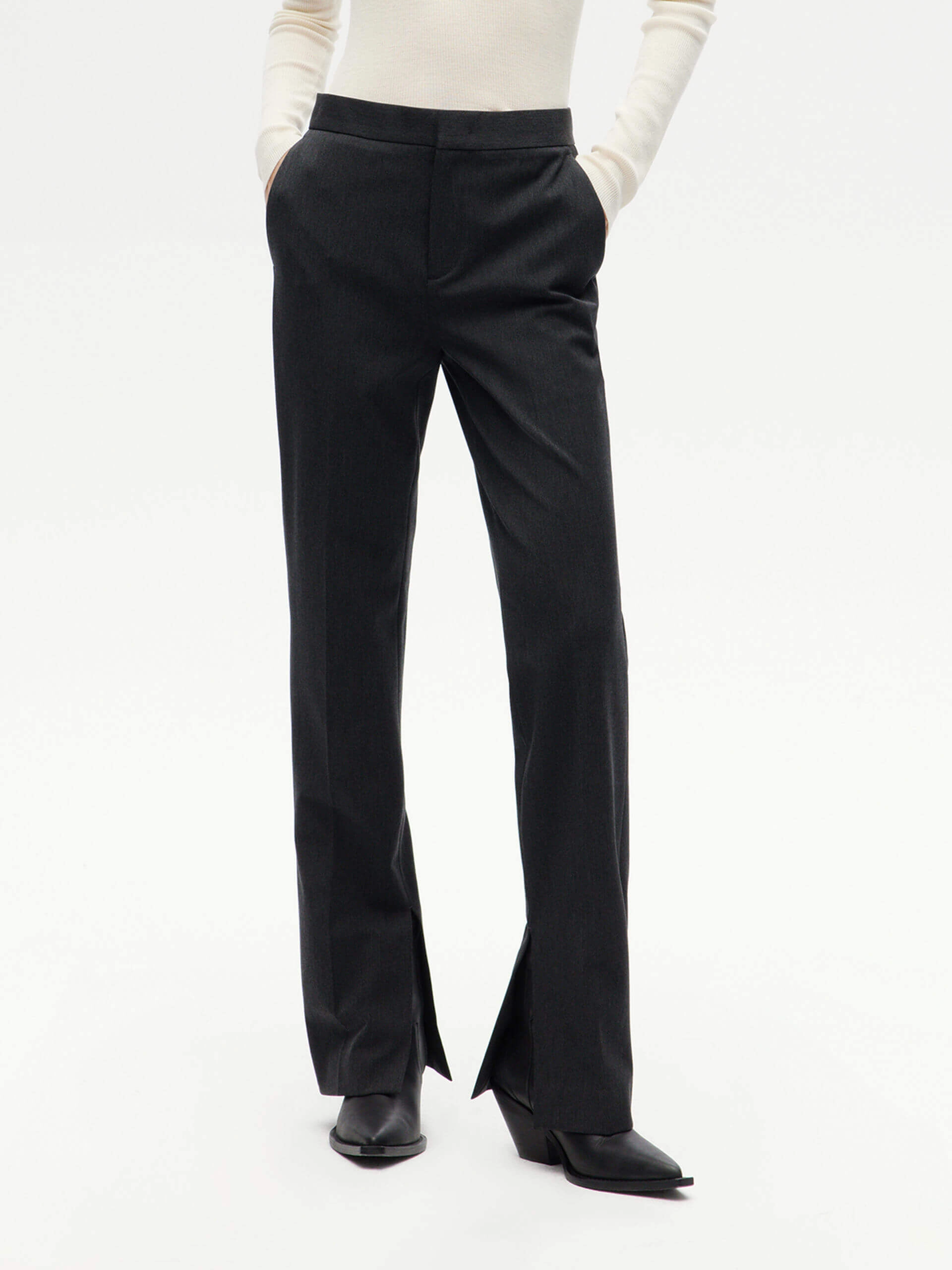 Side Slit Tailored Pants NonChafingEdges DoubleLayeredFabric
