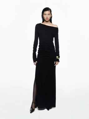 Lounge Outfit Cool Draping Side Slit Wool Dress