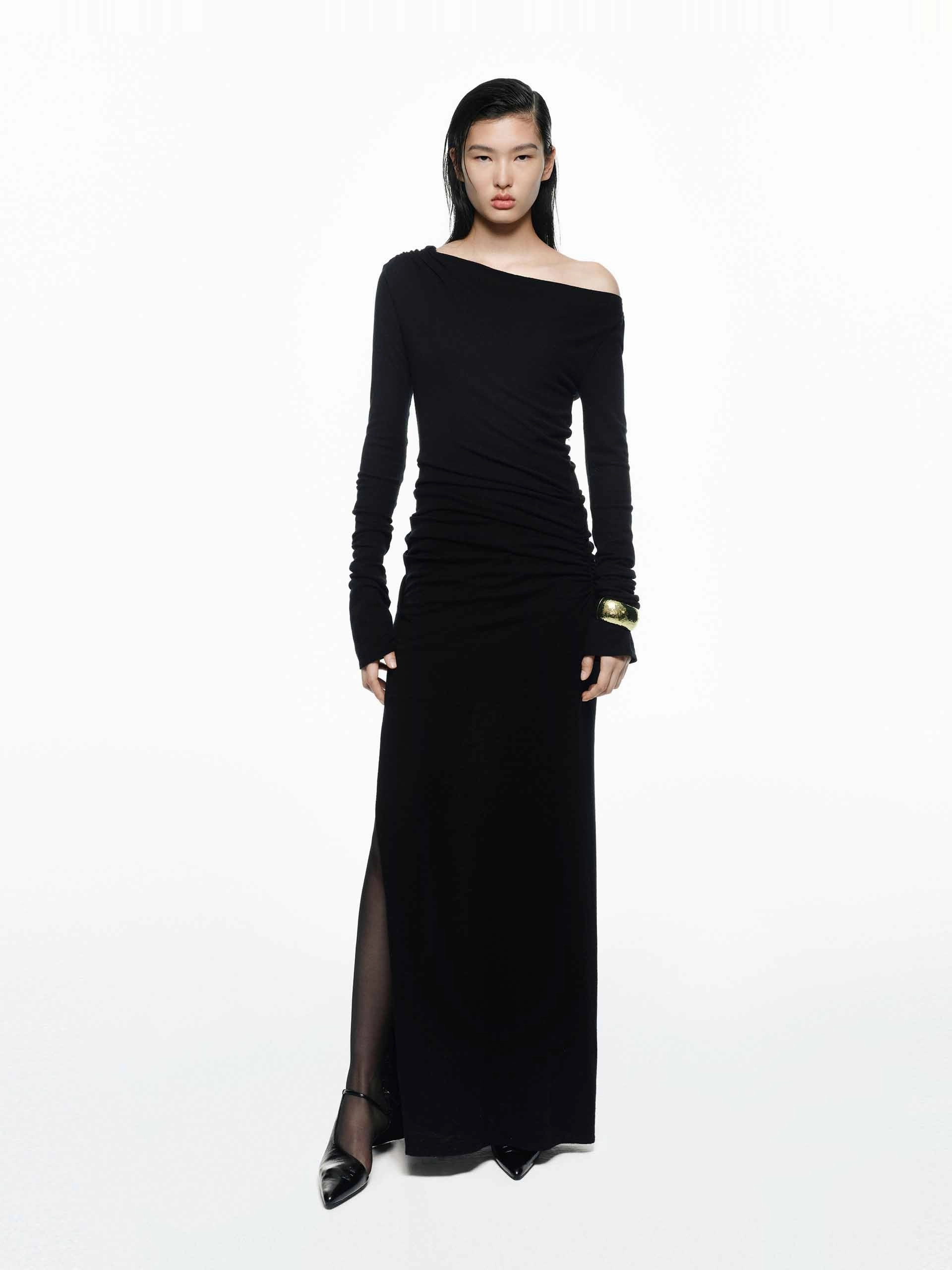 Side Slit Wool Dress Chic Layering Winter Layer