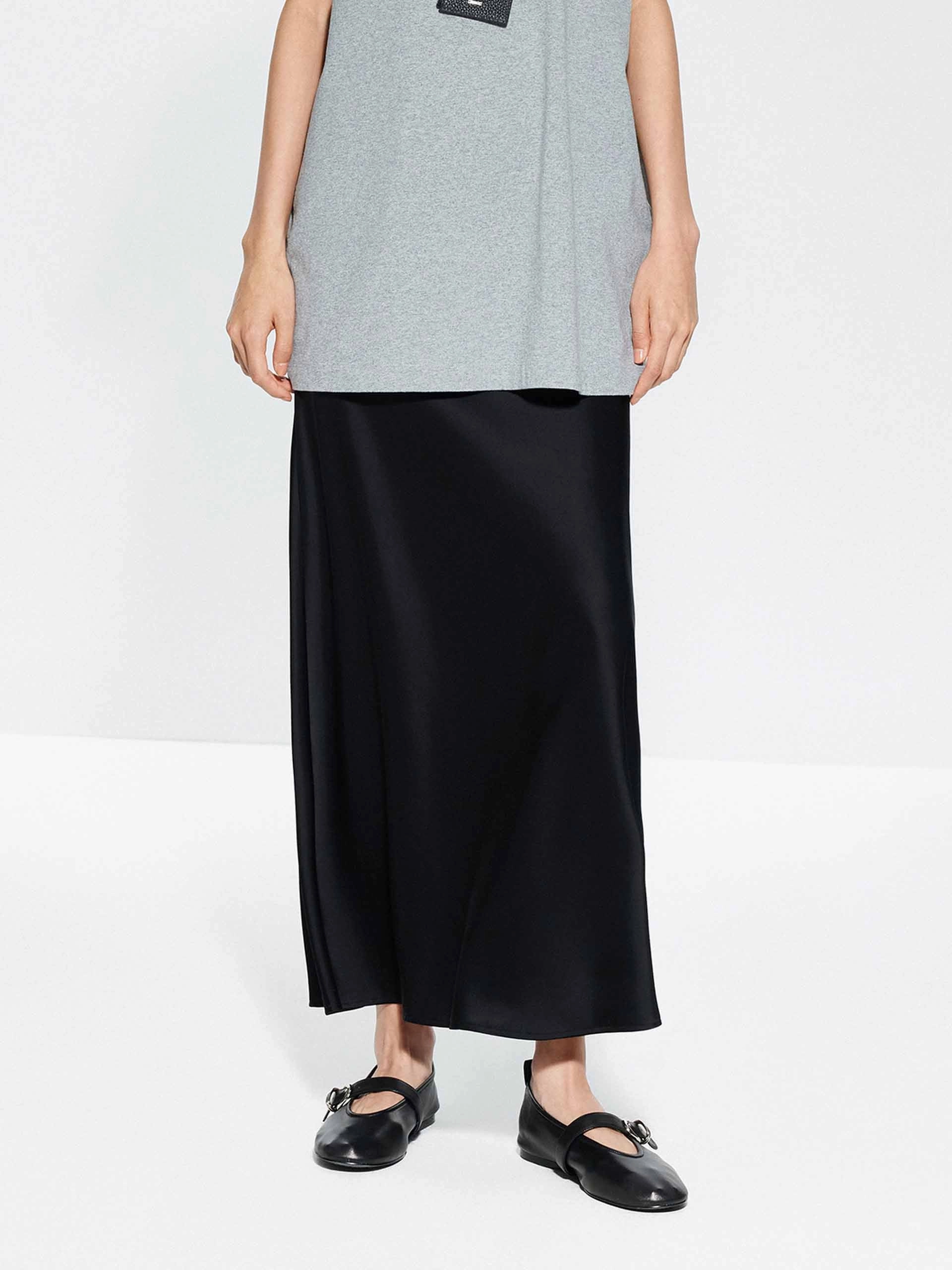 Side Zipper Satin Skirt Stretch Layer Fit Core Movement