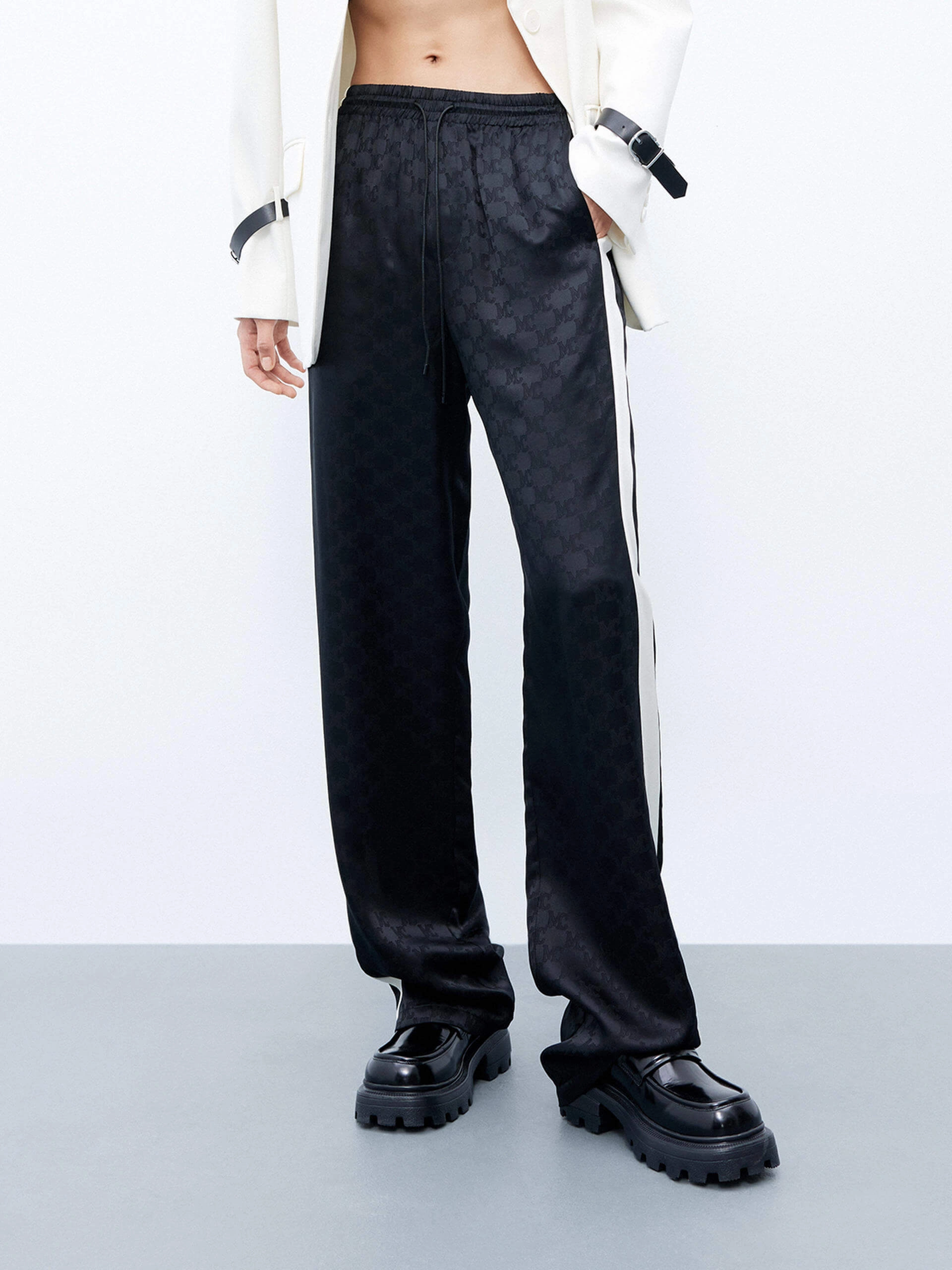 Silk Blend Contrast Pants No Gap Waist