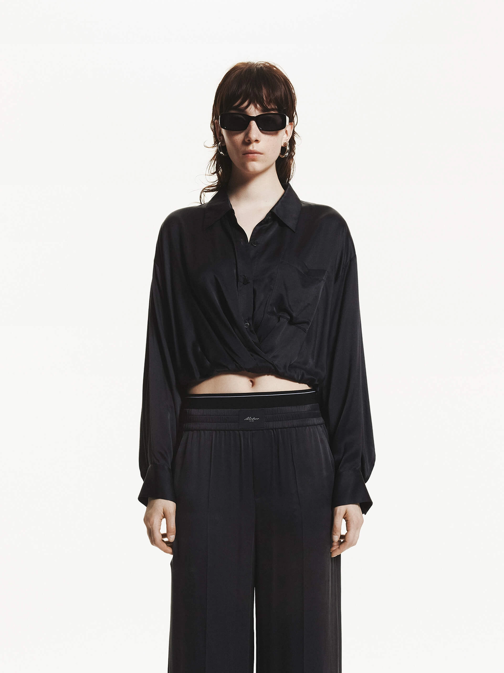 Silk Blend Cropped Shirt Interlock Stitch Detail AbrasionResistant Surface