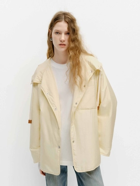 Thermal Retention Layer Street Look Silk Blend Hooded Coat