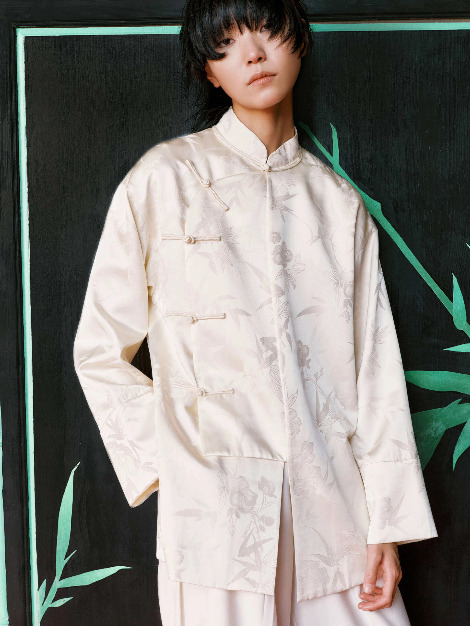 Silk Blend Jacquard Coat Zippered Pockets Cool Climate