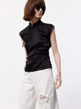 Silk Blend Pleated Top Weighted Hem Modern Silhouette