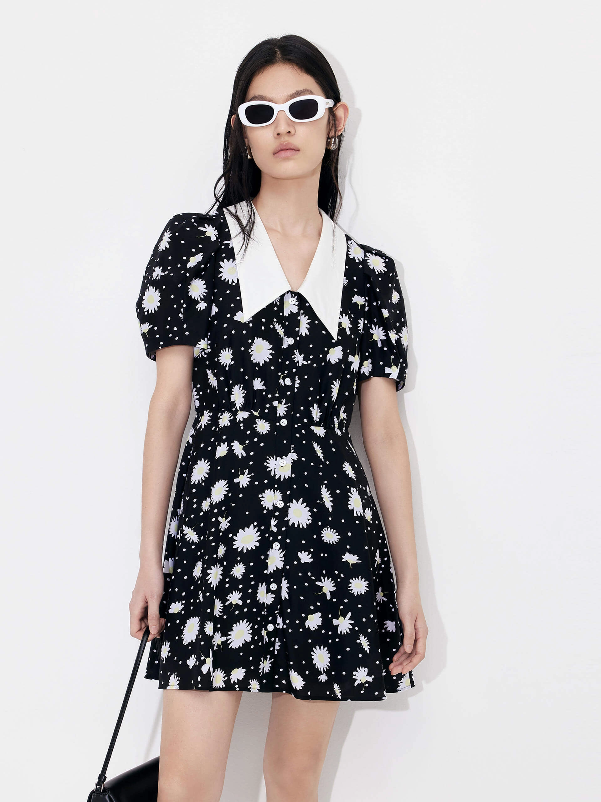 Silk Blend Printed Dress Layered Form Neutral Tones