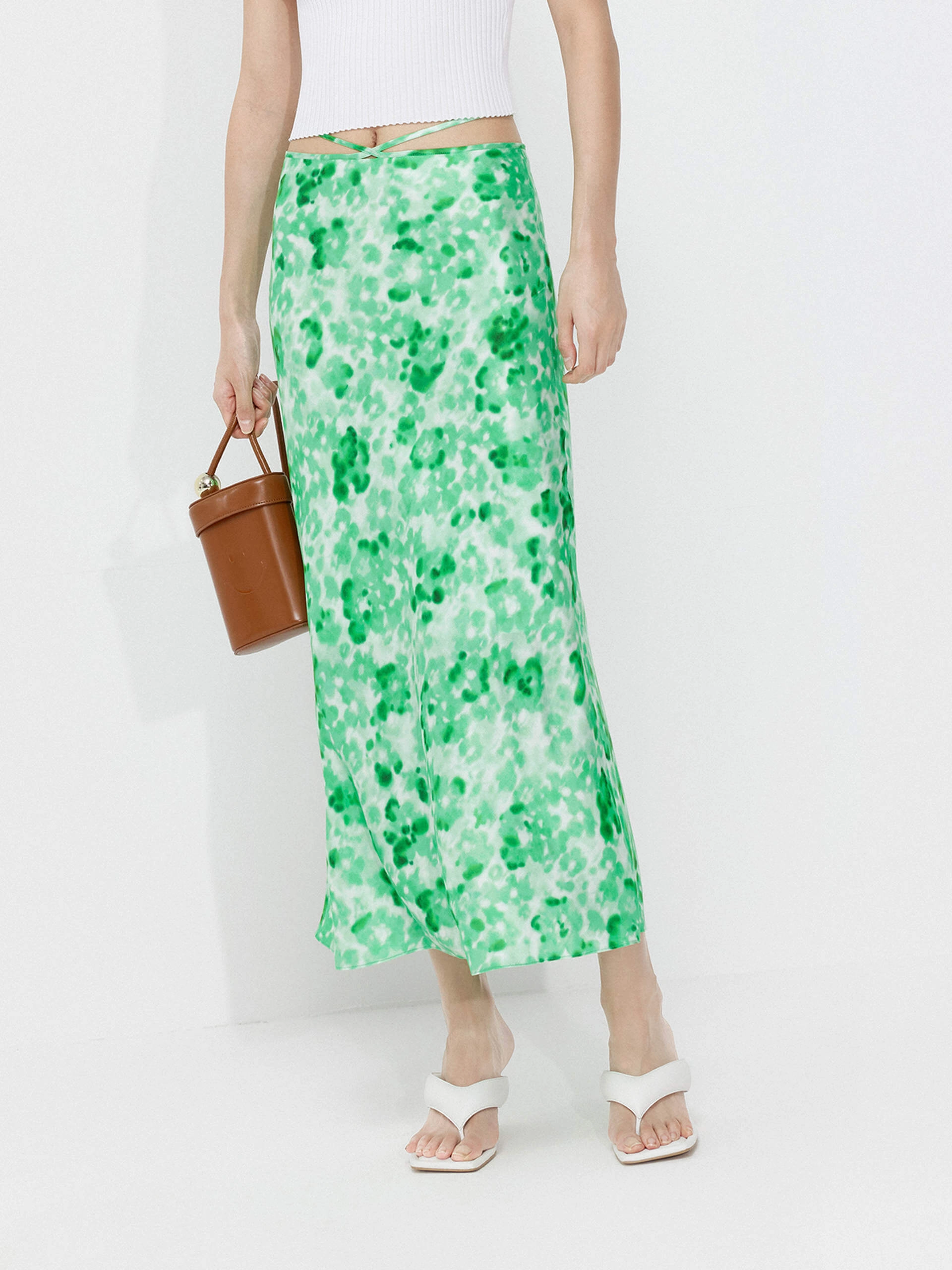 Silk Blend Printed Skirt Comfortable Stretch
