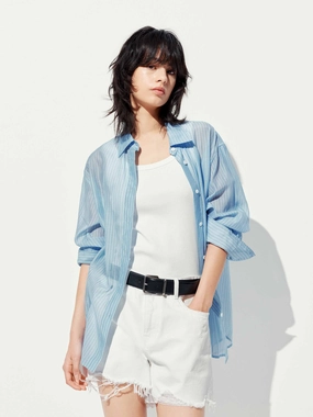 Silk Blend Sheer Shirt Hypoallergenic Lining Relaxed Tank