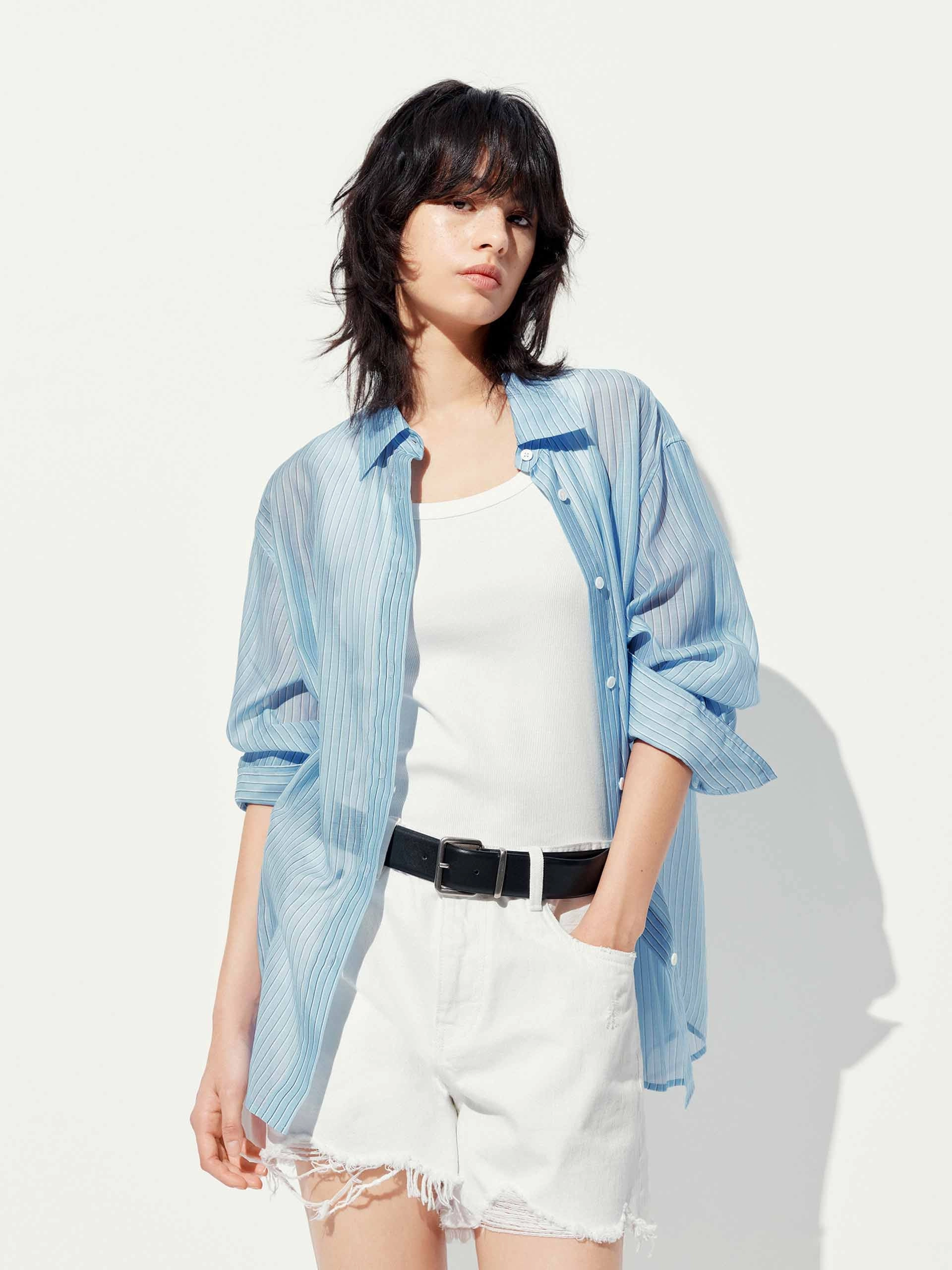 LightweightLayeredFabric Silk Blend Sheer Shirt