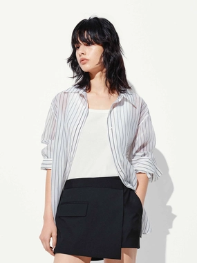 Silk Blend Striped Shirt Comfortable Collar FrictionReducing
