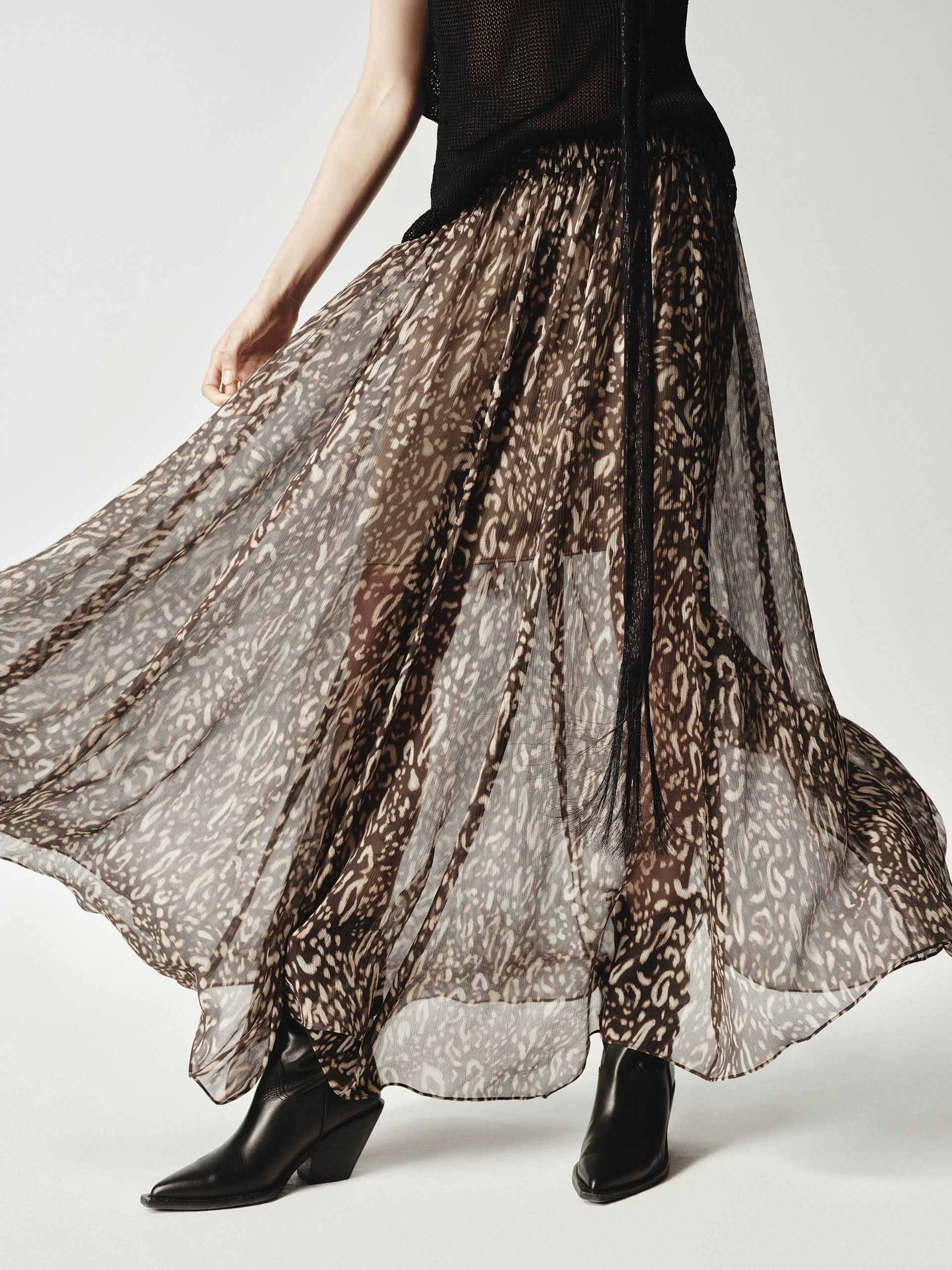 Silk Leopard Print Flowy Skirt Non Tapered Leg