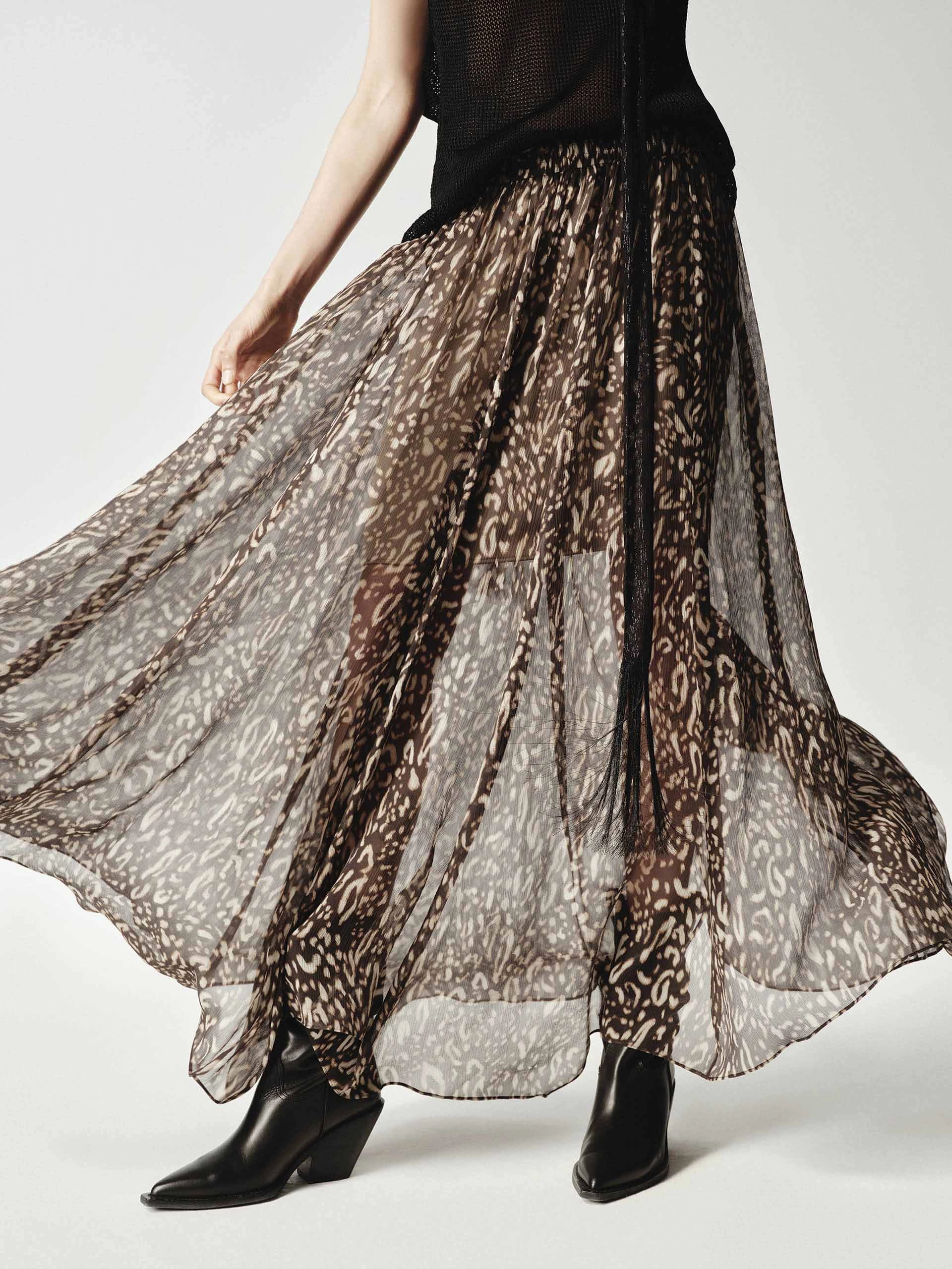 ReinforcedHemline Practical Comfort Silk Leopard Print Flowy Skirt