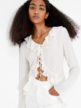 Silk Ruffled Trim Top Active Look