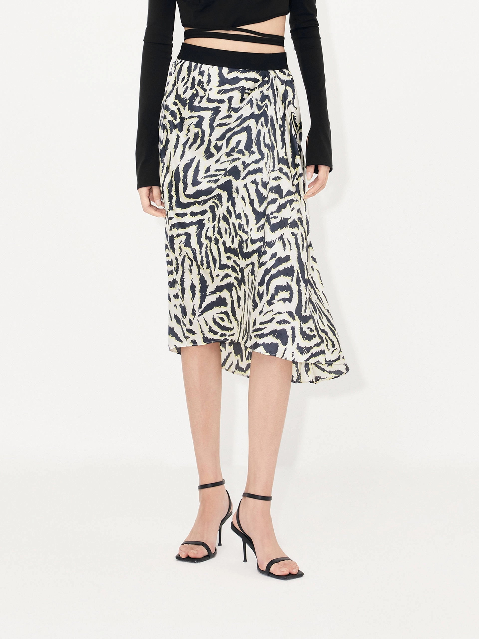 Silk Tiger Print Skirt Low Profile Design Casual Style