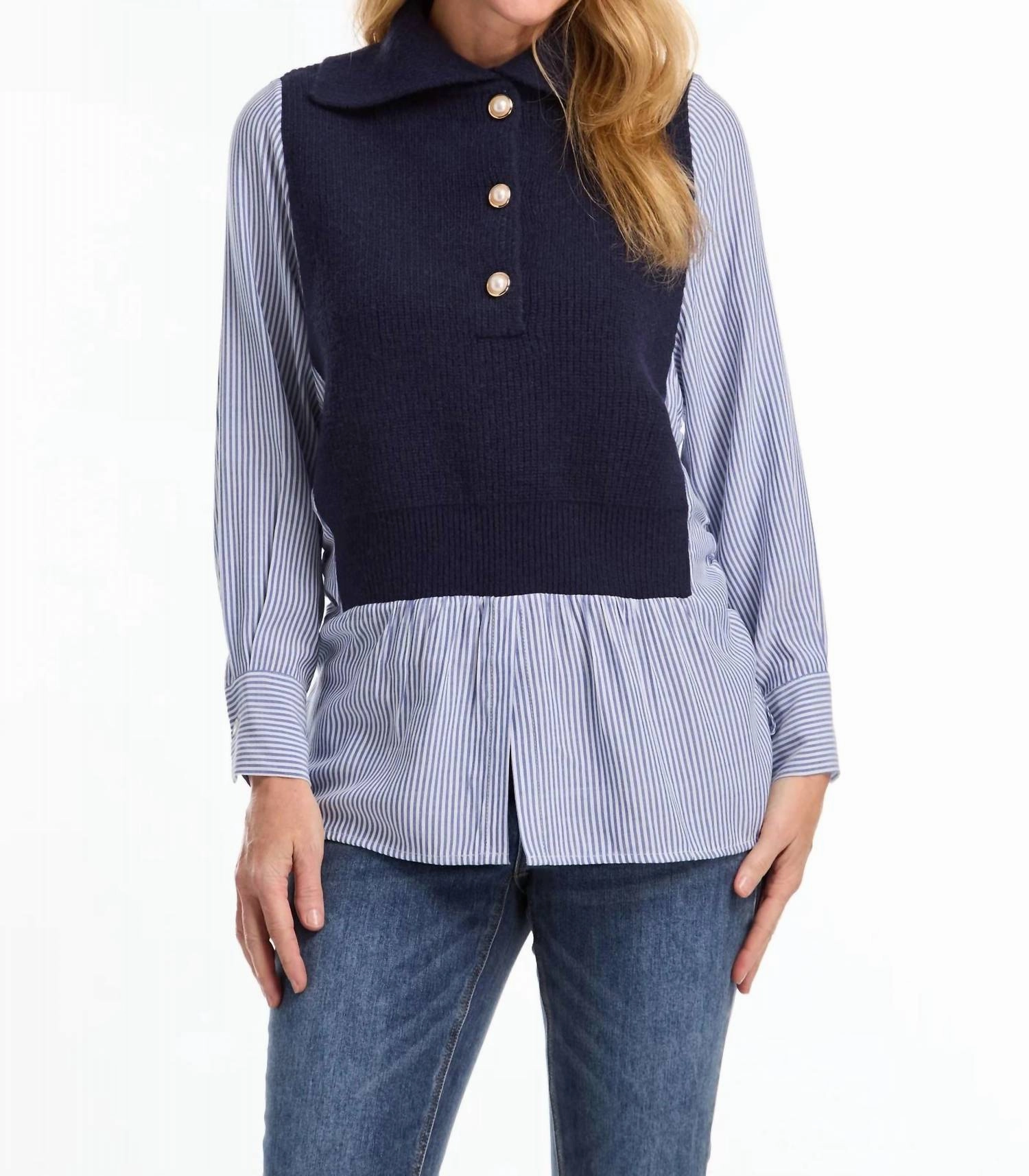 Mix Media Sweater In Navy Trendy Winter