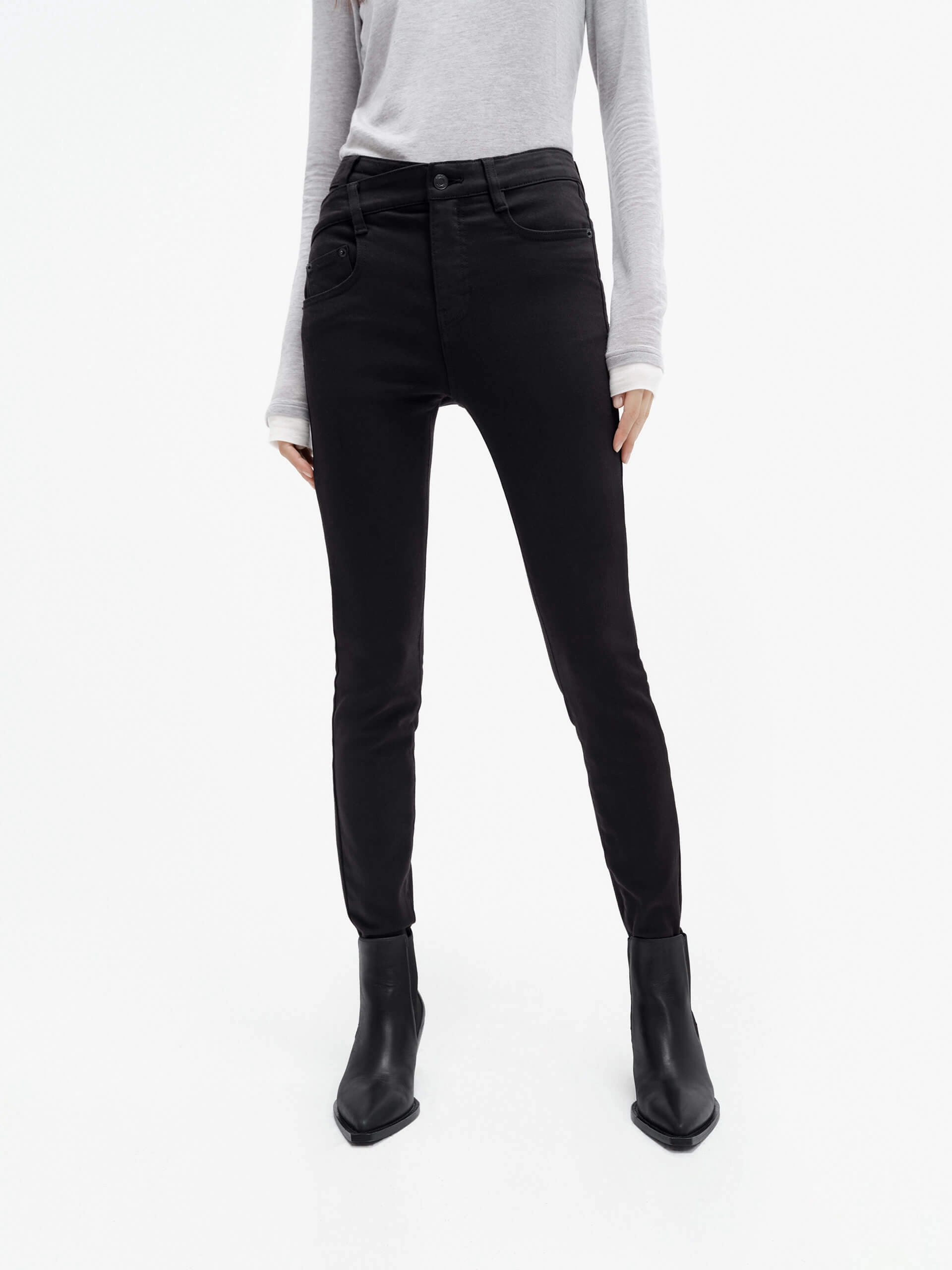 Timeless Piece Winter Warmth Student Outfit Textured Deconstruct Skinny Jeans