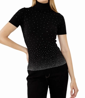 Fitted Polka Dot Knit Top In Black/silver Elegant Comfort Knit Fashion