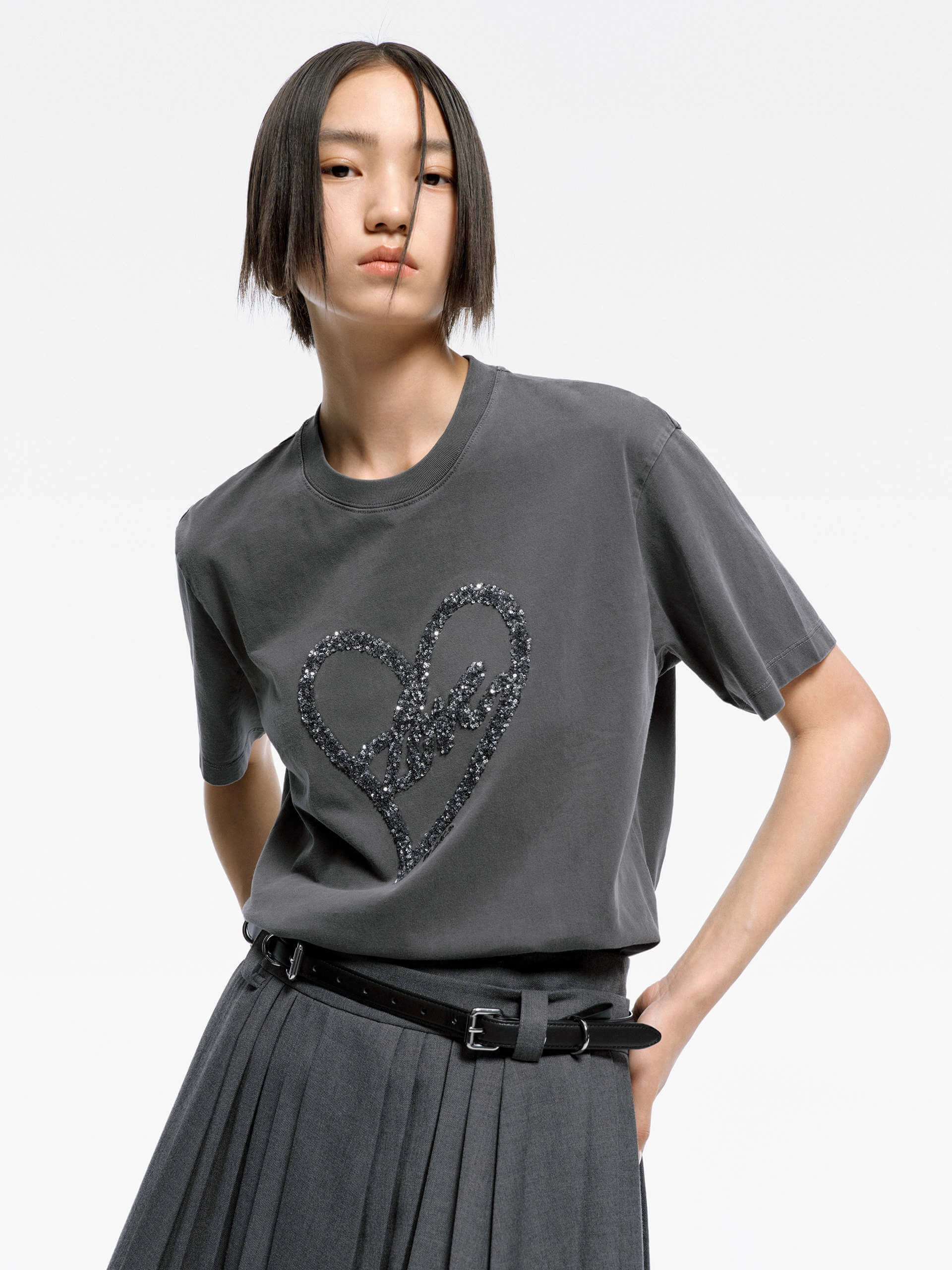Soft touch finish Cotton T-shirt with Heart Pattern
